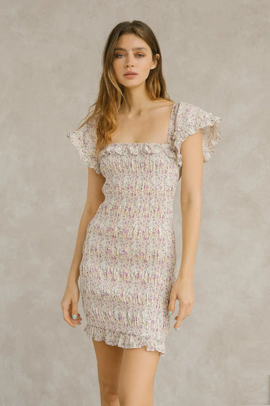The Lakes Ditsy Floral Smocked Mini Dress