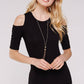 Soft Ribbed Cold Shoulder Fitted Knit Top - Black