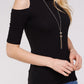 Soft Ribbed Cold Shoulder Fitted Knit Top - Black
