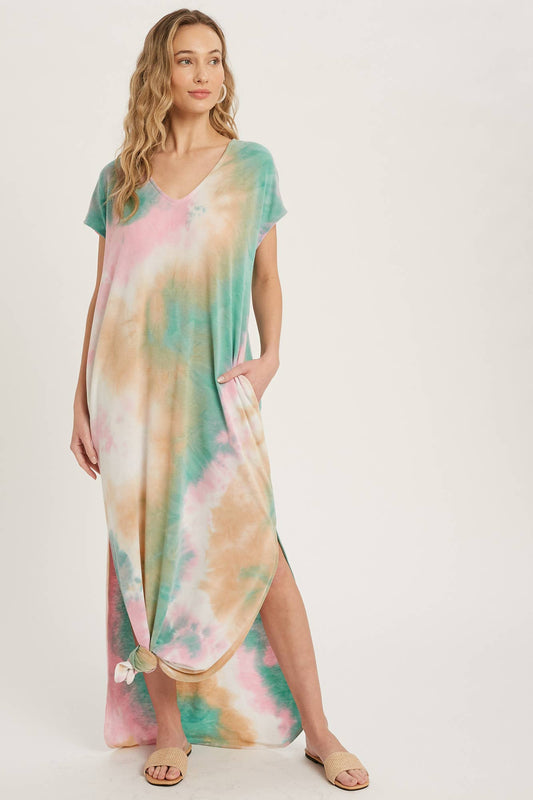 Happiness Tie Dye Maxi Jersey Dress with Pockets