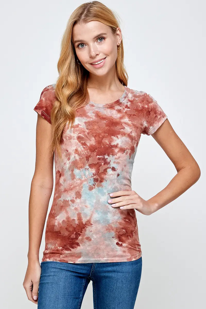 Red Multi Crystal Tie Dye Classic Tee